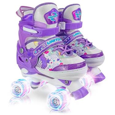 Imagem de Patins Roller Quad Sereia Cor Roxo Infantil Com Luzes e Regulagem Para