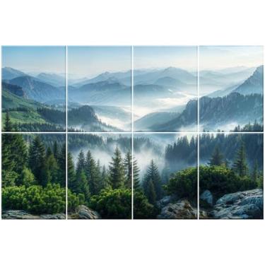 Imagem de HIRESC Pacote com 8 painéis acústicos artísticos de espuma à prova de som para paredes, painéis decorativos absorventes de som de 112 x 81 cm para quarto, adesivo incluído, montanha