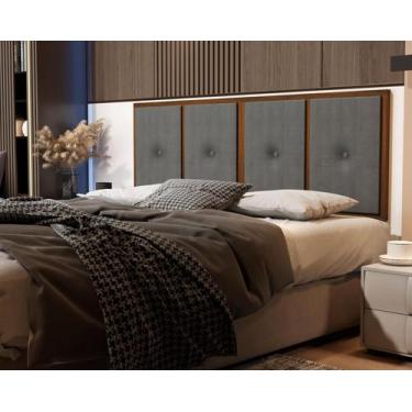 Imagem de Painel Cabeceira Box Casal 1,40 Detalhe Madeira Suede Cinza - Comprar 