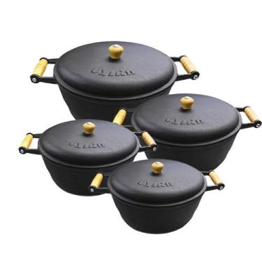 Imagem de Jogo 4 Panela Caçarola Ferro Alça De Madeira Com Tampa Nº 4 - Casa E J