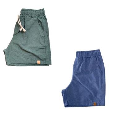Imagem de Kit 2 Shorts Mauricinho Fio Tinto Linho 3 Bolsos - C&C, Verde militar,