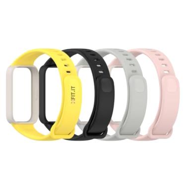 Imagem de Kit 4 Pulseiras de Silicone Cores Vivas para Xiaomi Mi Band 9 Active (Preto/Amarelo/Rosa/Cinza, Band 9 Active)