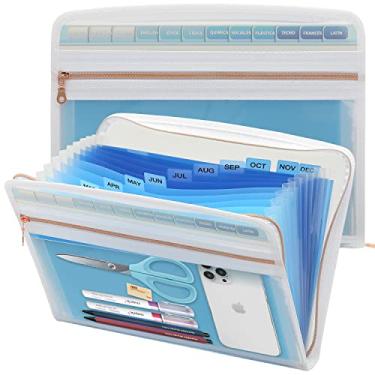 Imagem de Mukawa Arquivo expansível com zíper de 13 bolsos, organizador de arquivos de acordeão com zíper, pasta de acordeão com zíper para documentos, tamanho carta A4 papéis (azul)