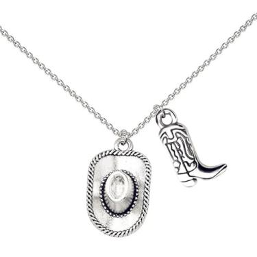 Imagem de colobublie Colar com pingente de chapéu de cowboy cowgirl, banhado a prata, boho, botas personalizadas, corrente ajustável, para homens, estilo ocidental, country, feminino, festa de aniversário,