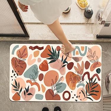Imagem de Tapete de banho, geometria boho e folhas, antiderrapante, super absorvente, secagem rápida, tapete de banheiro, cabe embaixo da porta, tapete de chuveiro fácil de limpar para chuveiro, pia e banheira