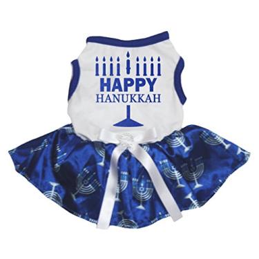 Imagem de Petitebella Happy Hanukkah camisa branca castiçal azul tutu vestido de cachorro (Grande1)