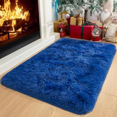 Imagem de Kelarea Tapete azul marinho para quarto, tapetes macios de 5 x 7 cm para sala de estar, pequeno tapete felpudo macio para quarto de crianças de meninos e meninas, dormitório, quartos de berçário