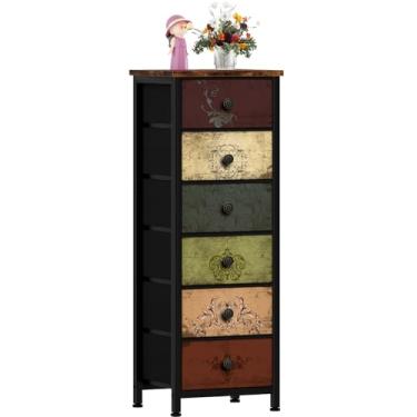 Imagem de VASICAR Cômoda alta com 6 gavetas, unidades de gaveta de armazenamento padrão, unidades de torre de armazenamento, mesa de cabeceira de cômoda de tecido para quarto, corredor, entrada, armários,