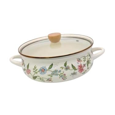 Imagem de WeiLaiKeQi Pote de Esmalte com Tampa Pote de Massa com Alça Pote de Sopa Vintage Pote para Alimentos Sopa Cozinhar para Fogões de Indução Gás, Flores