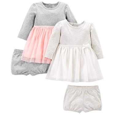 Imagem de Simple Joys by Carter's Pacote com 2 vestidos canelados elásticos para meninas, Rosa/cinza, 3-6 Meses