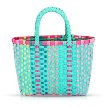 Imagem de QTKJ Bolsa de palha, bolsas transversais para mulheres, bolsa de praia quadrada colorida, bolsa de tecido boêmio feita à mão para férias, viagens, combinação diária, Verde, One Size