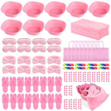 Imagem de Kit de spa infantil de 64 peças para meninas spa festa com lavatório rosa kit de unhas para manicure DIY, lembrancinhas de festa do pijama para crianças, kit de cuidados com os pés