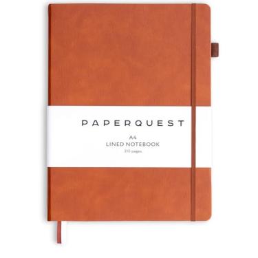 Imagem de PAPERQUEST Caderno de couro vegano premium, A4 (21 x 27 cm), 310 páginas, papel pautado na faculdade de 100 g/m², caderno de diário de capa dura para mulheres e homens, diário de anotações.