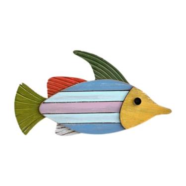 Imagem de Wswqop Arte de parede de peixe Escultura de parede Vintage Fácil instalação Decoração de parede de peixe de madeira para jardim Barco Decoração de festa de, 40 Cm X 22 Cm