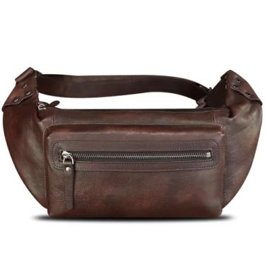 Imagem de Pochete de couro genuíno para homens e mulheres – Bolsa de cintura e quadril, bolsa transversal de couro verdadeiro, Café, 15.35" x 3.14" x 5.51" / 39cm*8cm*14cm, Bolsa de cintura