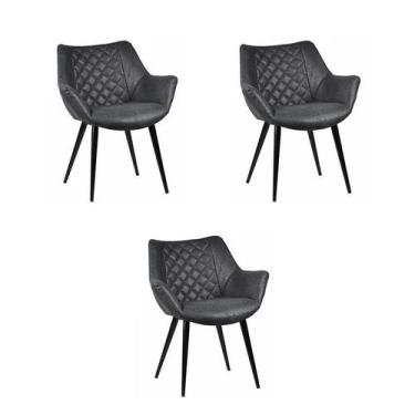 Imagem de Kit 3 Cadeiras Jantar Cinara Preta Poliuretano - Rivatti