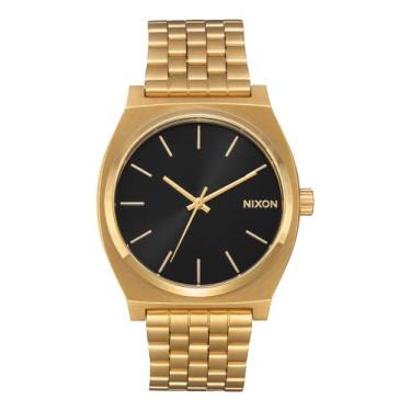 Imagem de NIXON Relógio de moda analógico masculino resistente à água A045-100 m (mostrador de relógio de 37 mm, pulseira de aço inoxidável de 19,5 mm-18 mm), Todo dourado/preto Sunray, One Size, Caixa de Ponto