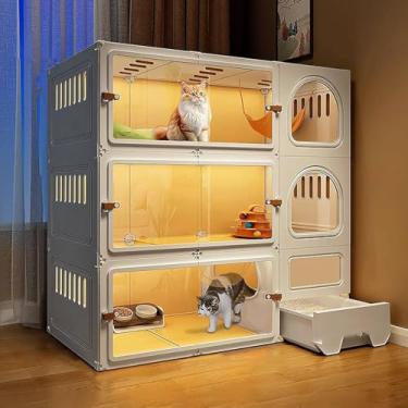 Imagem de Gaiolas para gatos respiráveis para uso interno feitas de resina + PP, casas para gatos internos com caixa de areia para gatos fechada, 6 tamanhos, 2 cores, branco, 105 x 45 x 105 cm