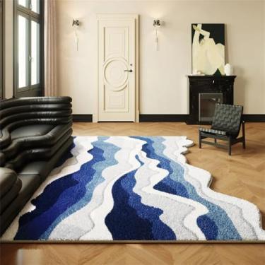 Imagem de HJZSZX Tapete de sala de estar em forma de onda, tapetes de quarto de arte irregular, tapetes de sala laváveis à máquina, tapetes de varanda macios e antiderrapantes, YY031,2,F,200X200CM