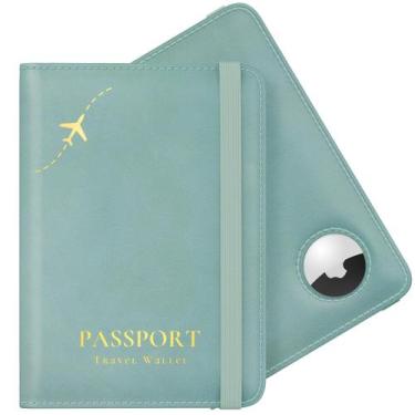Imagem de Porta-Passaporte Stouchi com AirTag e RFID - Couro Azul Celeste