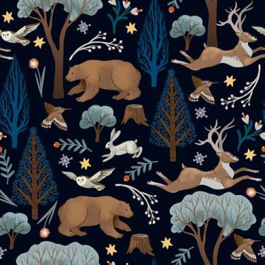 Imagem de WalRiddle Conto de fadas urso preto escuro floresta veado coelhos papel de parede esay peeling off autoadesivo removível adesivo em papel de parede para armário de cozinha móveis inquilino amigável