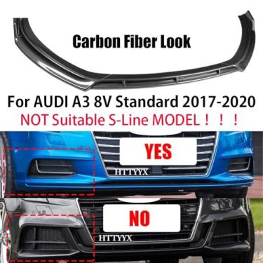 Imagem de Compatível com A3 8V Standard Edition 2017 2018 2019 2020 Carro Frente Bumper Splitter Lip Difusor Body Kit Spoiler Guard (Não S-LINE)(B Carbon Fiber Look)