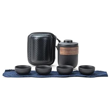Imagem de Conjunto de chá de Viagem, Kit de Infusador de Bule de chá Portátil Anti -Burn Teaware Com Bolsa de Armazenamento para Acampamento Ao Ar Livre (Panela preta com 4 xícaras)
