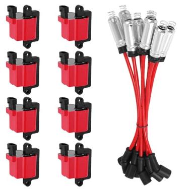 Imagem de FILTERUP 8Pcs Uf271 Bobinas De Ignição Quadradas Com 748Uu 8Mm Conjunto De Cabos De Vela De Ignição Compatíveis Com Chevy Silverado Suburba Tahoe, Cadillac, Gmc Sierra Yukon Hummer 4.8L 5.3L 6.0L, S