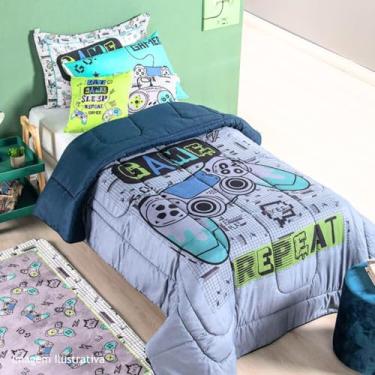 Imagem de Kit Colcha Tema Jogo Game Cama Solteiro Geek 5 Peças 400 Fios Dupla Face Durável Capas Decoradas