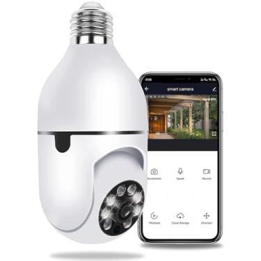 Imagem de Câmera Espiã Visão Noturna Panorâmica Rotativa 360 Wifi, Full HD, Monitoramento por Aplicativo, Detecção de Movimento e Áudio Bidirecional, Visão Noturna LED, E27, Branco