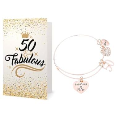 Imagem de Pulseira Infinity Collection 50º Aniversário e Conjunto de Presente de Cartão para Mulheres, 50º Aniversário Pulseira de Pingente Expansível, Pulseira Ajustável, Perfeita 50 Ideias de Presente de Aniversário