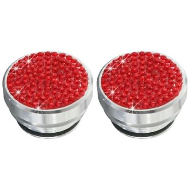 Imagem de Capa de plugue de isqueiro de carro com strass diamante brilhante 2 peças, capa de botão de plugue de isqueiro automotivo de cristal, capa universal à prova de poeira (vermelha)