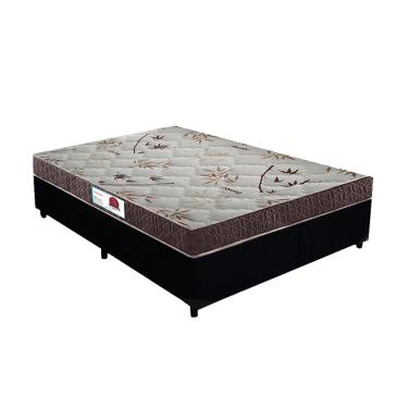 Imagem de Cama Box Casal Colchão Espuma D33 Bordado + Box Sintético Preto Serra Negra 53x138x188