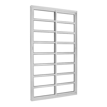 Imagem de Porta de Correr com Travessa Alumínio Branco 2 Folhas Móveis 210x120x8,6cm Topsul