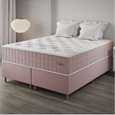 Imagem de Conjunto Colchão Mola Ensacada e Base Box Queen 67x158x198cm Cairo Yescasa Rose