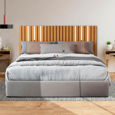 Imagem de Cabeceira Ripada Com Led Queen Size E Casal Suspensa Nature Kate Shop Jm