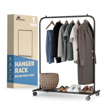Imagem de Lifemaster 1PK Rack de roupas com rodas, rack de roupas de 35,8 polegadas, estrutura de aço resistente, preto - armazenamento de roupas suspenso com prateleira de malha, capacidade de carga de 49,9