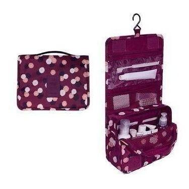 Imagem de Necessaire Em Nylon Organizadora Higiene Para Viagem Cor:Vinho Flores 