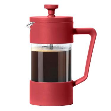Imagem de Oggi Cafeteira French Press (350 ml) - Vidro borossilicato, prensa de café, prensa francesa de xícara única, capacidade para 3 xícaras, vermelho tijolo