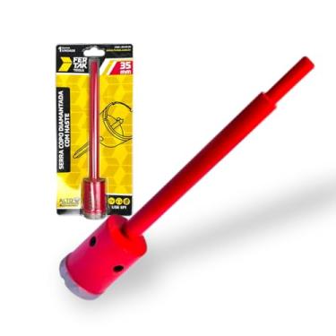 Imagem de Serra Copo 35 mm Diamantada - C/Haste e Pino Guia Fertak Para Granito Porcelanato Mármore para Pedreiros Cor Vermelha Original Cód - 299035