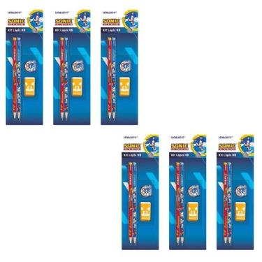 Imagem de 6 Kit Escolar /Aniversário Lápis Borracha Apontador Sonic