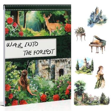 Imagem de Dwpetzo Adesivo feminino de paisagem de castelo de floresta natural, diário, 20 folhas, pré-cortado, papel Washi, materiais adesivos para álbuns, artigos de jornal, agenda, colagem, artesanato faça