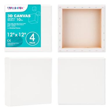 Imagem de AUREUO Tela De Galeria 12X12 Polegadas - 1,5 Profundidade, Pacote Com 4 10 Oz Primer Gesso Triplo, 100% Algodão, Telas Quadradas Brancas Para Artistas, Tintas Acrílicas E A Óleo