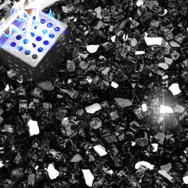 Imagem de NUPICK Vidro de fogo de 9 kg, vidro refletivo de 1/4 polegada, pedra de vidro de fogueira temperado para propano ou gás natural, pedras de vidro para mesa de fogueira, vidro de lareira para paisagismo