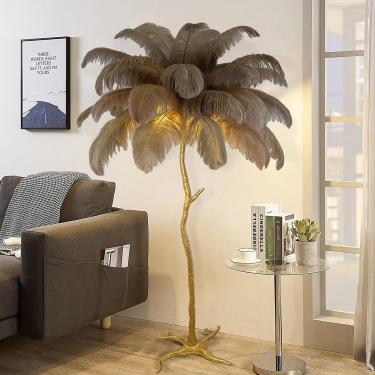 Imagem de Lâmpada De Penas, Lâmpada De Assoalho De Penas De Avestruz Fofa De 170 Cm, Lâmpada De Assoalho De Penas De Resina De Quarto Romântico Priess, Lâmpada De Pé Grande Reguláve, Brown