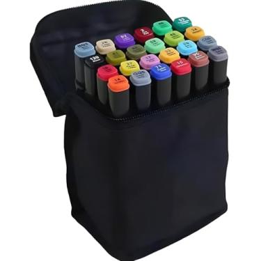 Imagem de Caneta Marcador Ponta Dupla para Colorir 24 Cores Profissional com Estojo, Codificadas por Cores, Artístico e Seguro
