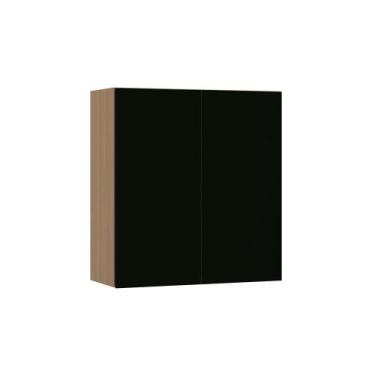 Imagem de Armário Aéreo 80cm 2 Portas Slim Luciane Móveis, Freijó/Preto
