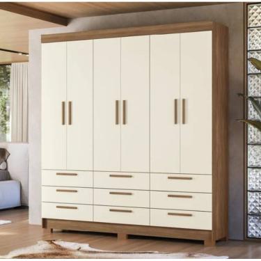 Imagem de Guarda Roupa Casal 6 Portas 9 Gavetas Colombo Santos Andirá- Jatobá / Areia