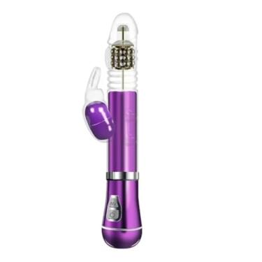 Imagem de Vibrador Ponto G Rabbit Cromado 9 Vibrações 6 Modos De Vai E Vem E Rotação Prazer Intenso Orgasmo Duplo [ROXO METÁLICO]