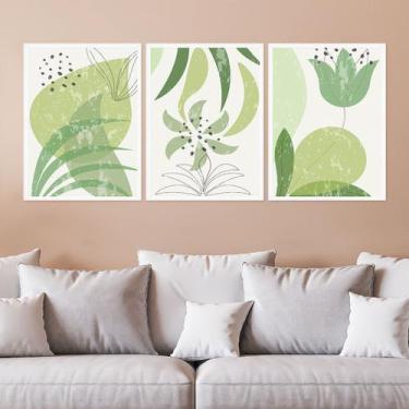 Imagem de Kit Quadro Decorativo Folha Verde Moldura Branca - Inove Papéis de Par